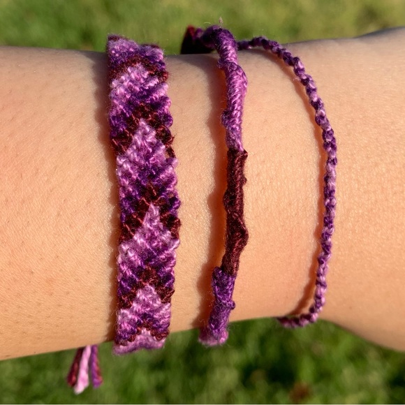3 Woven Friendship Bracelets (Purple) - Picture 3 of 8